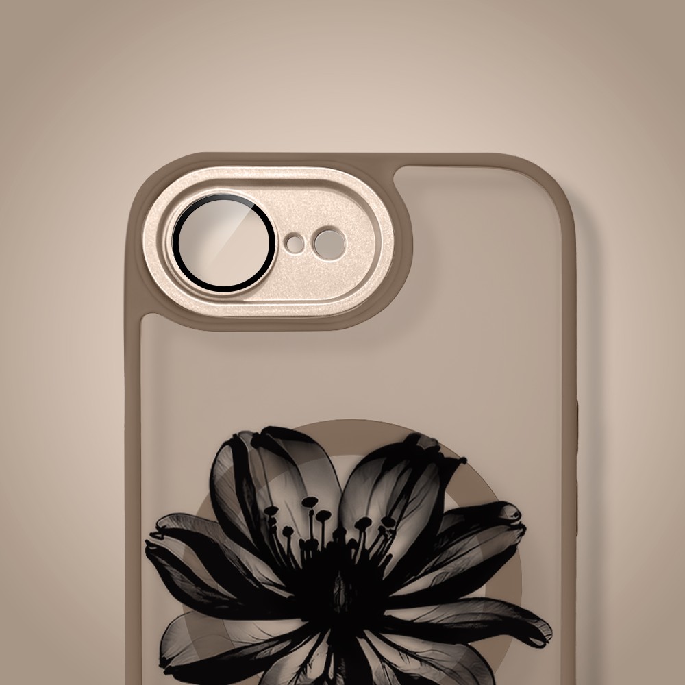 Etui do iPhone 16e Color Flush z MagSafe, z osłoną aparatu, czarny kwiat, pustynny brąz