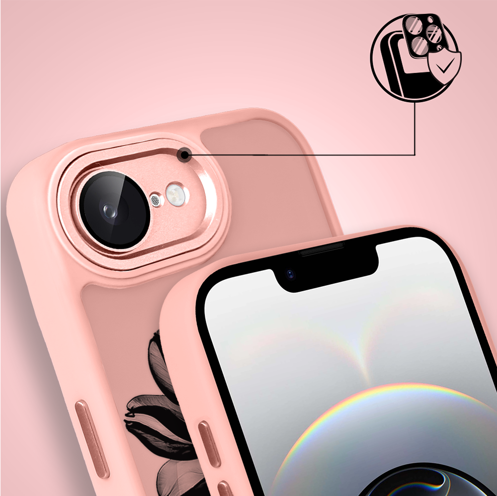 Etui do iPhone 16e Color Flush z MagSafe, z osłoną aparatu, czarny kwiat, różowe