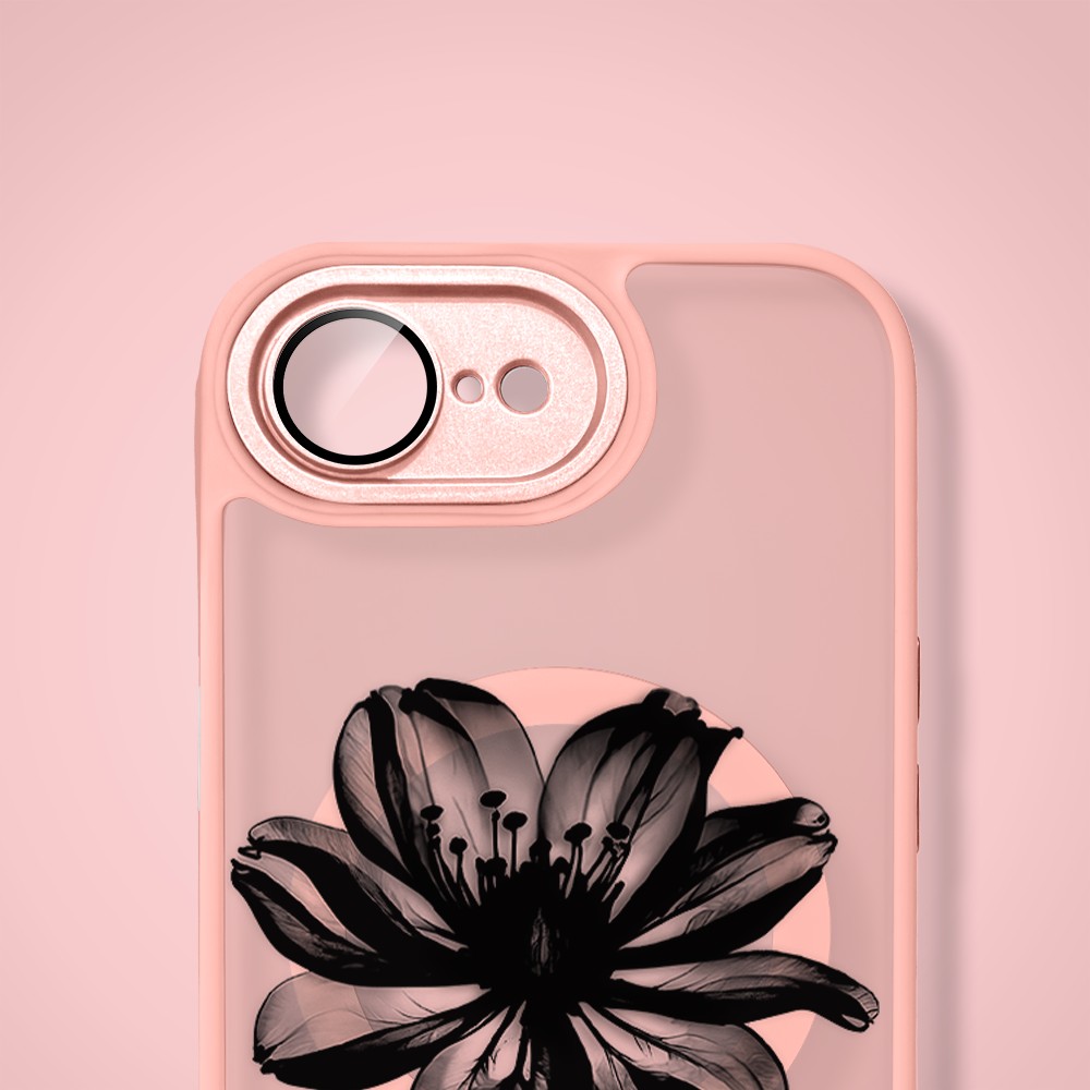 Etui do iPhone 16e Color Flush z MagSafe, z osłoną aparatu, czarny kwiat, różowe