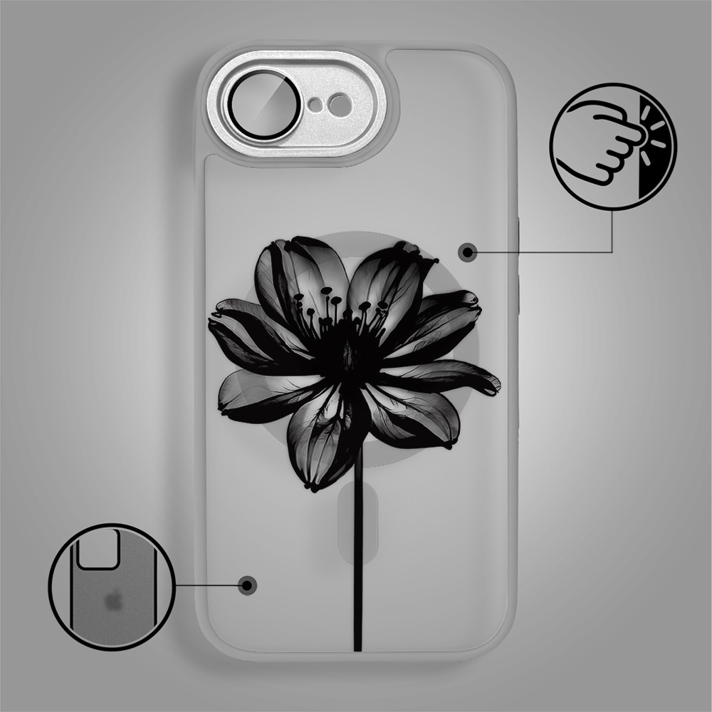 Etui do iPhone 16e Color Flush z MagSafe, z osłoną aparatu, czarny kwiat, tytanowe