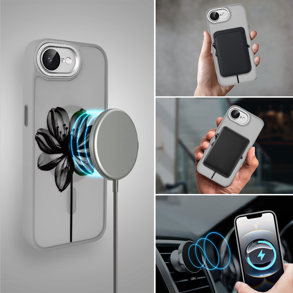 Etui do iPhone 16e Color Flush z MagSafe, z osłoną aparatu, czarny kwiat, tytanowe