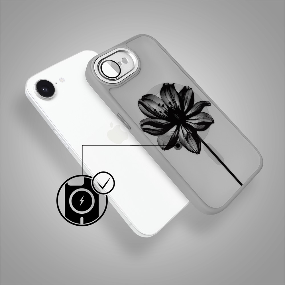 Etui do iPhone 16e Color Flush z MagSafe, z osłoną aparatu, czarny kwiat, tytanowe