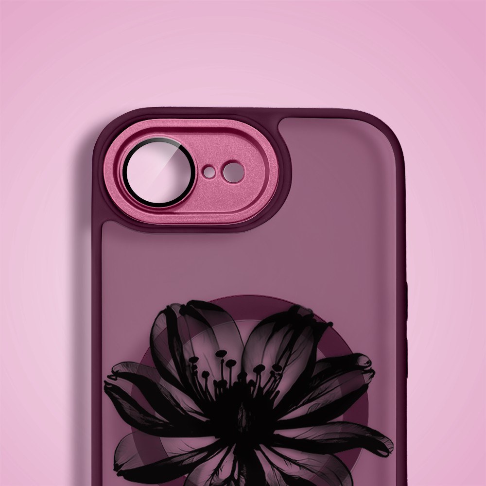 Etui do iPhone 16e Color Flush z MagSafe, z osłoną aparatu, czarny kwiat, wiśniowe