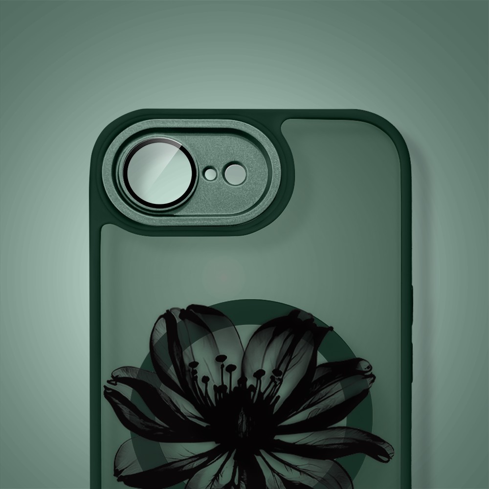 Etui do iPhone 16e Color Flush z MagSafe, z osłoną aparatu, czarny kwiat, zielone