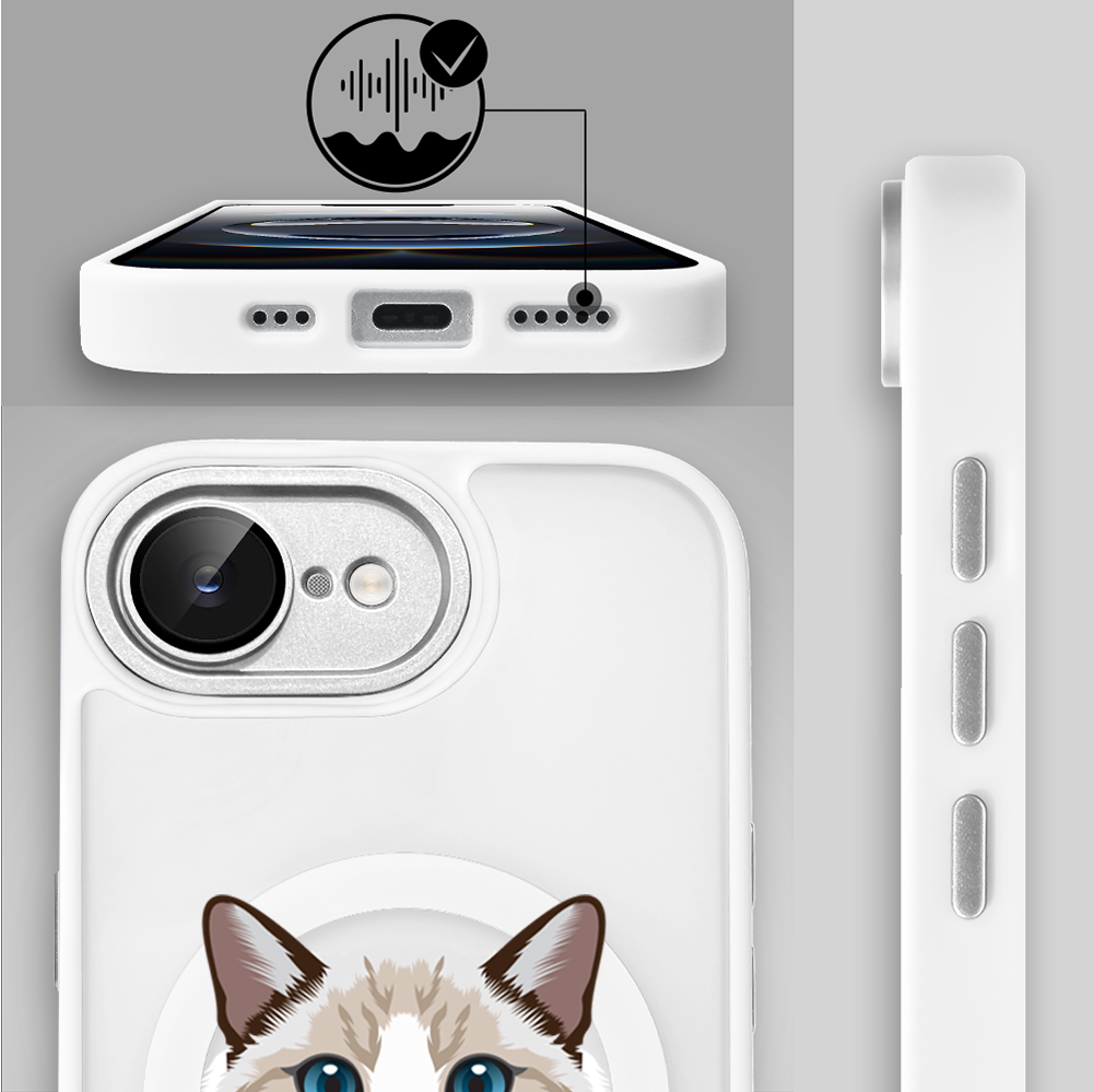 Etui do iPhone 16e Color Flush z MagSafe, z osłoną aparatu, kot birmański, białe