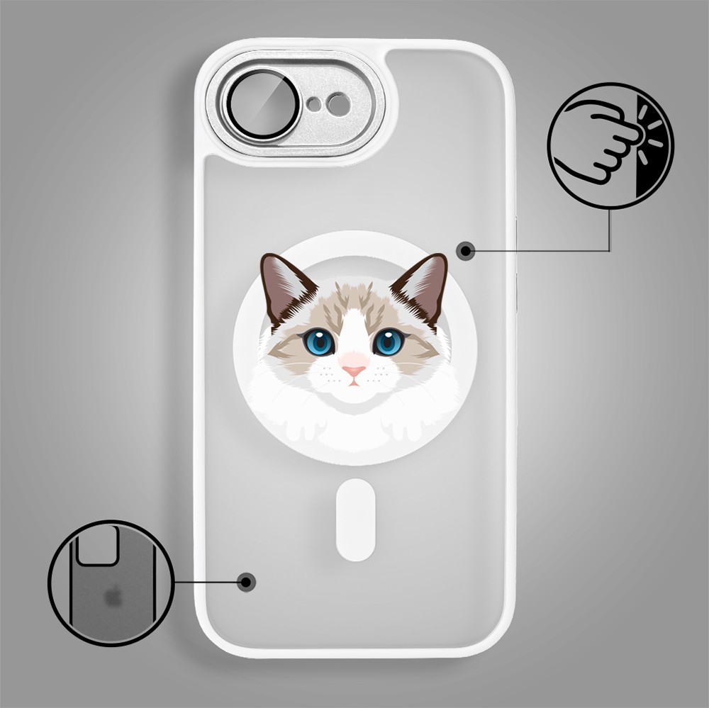 Etui do iPhone 16e Color Flush z MagSafe, z osłoną aparatu, kot birmański, białe