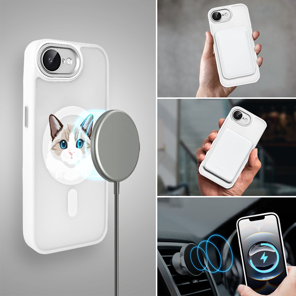 Etui do iPhone 16e Color Flush z MagSafe, z osłoną aparatu, kot birmański, białe