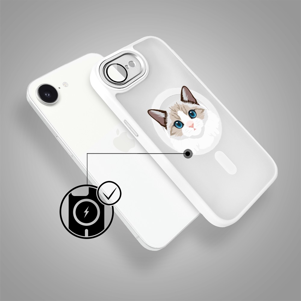 Etui do iPhone 16e Color Flush z MagSafe, z osłoną aparatu, kot birmański, białe