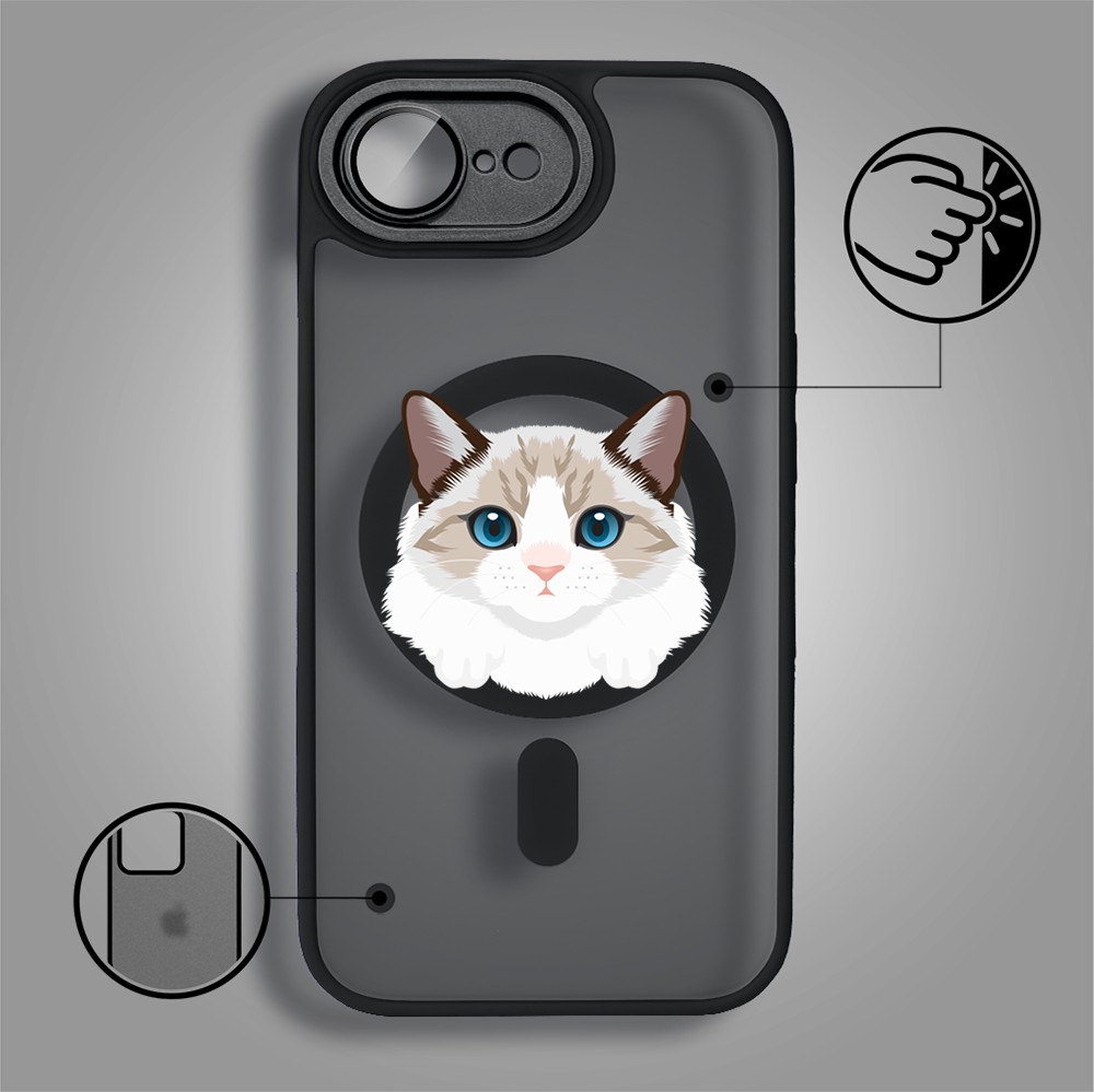 Etui do iPhone 16e Color Flush z MagSafe, z osłoną aparatu, kot birmański, czarne