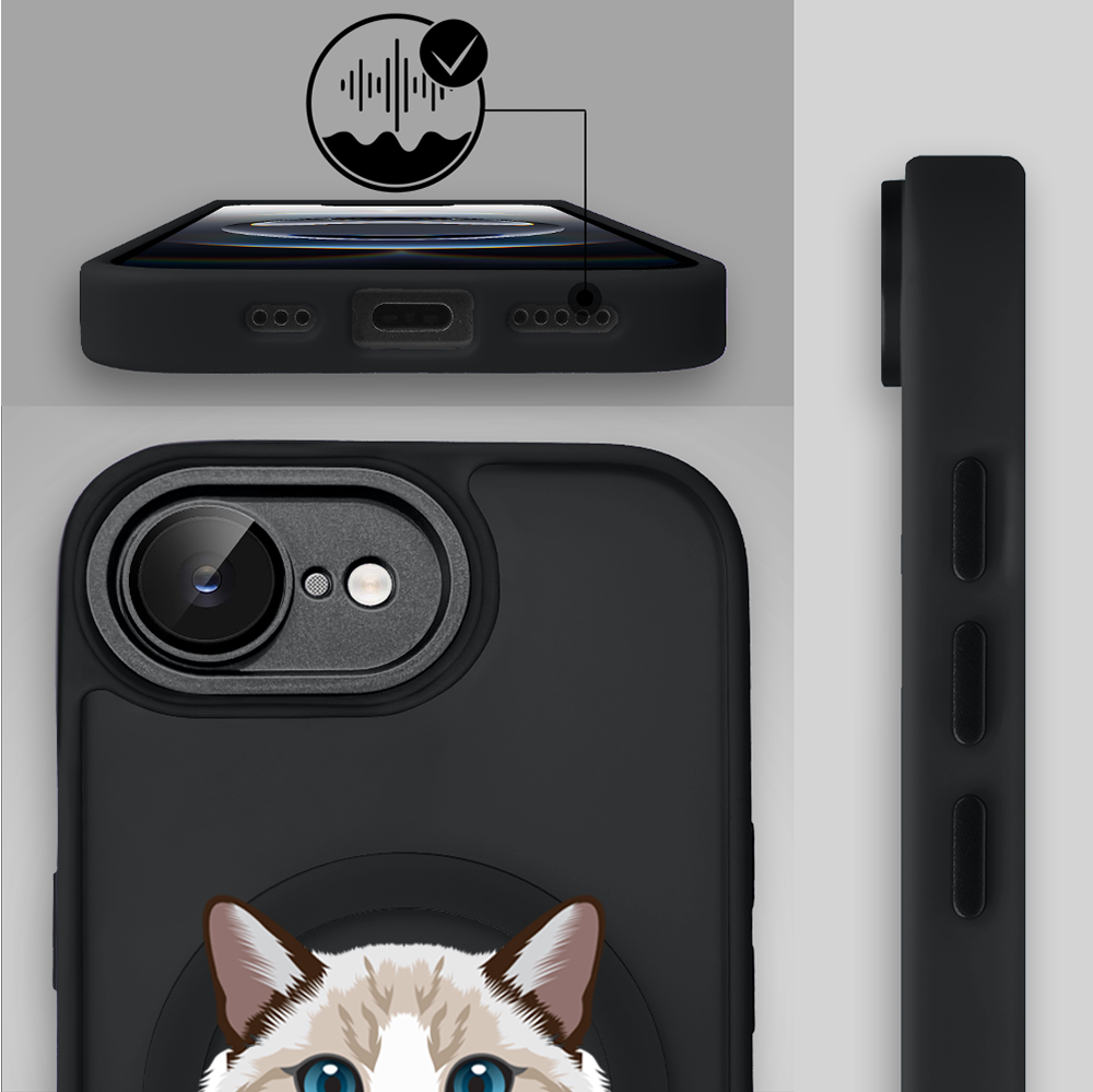 Etui do iPhone 16e Color Flush z MagSafe, z osłoną aparatu, kot birmański, czarne