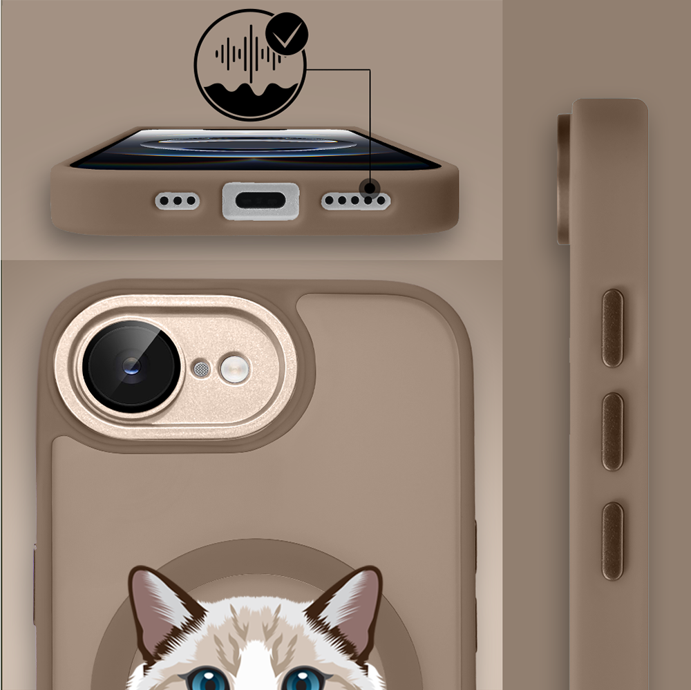 Etui do iPhone 16e Color Flush z MagSafe, z osłoną aparatu, kot birmański, pustynny brąz