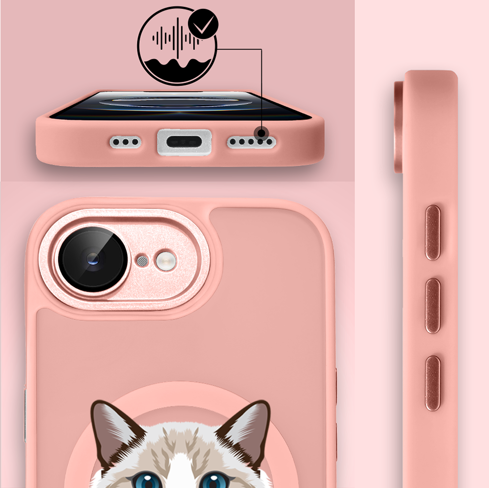 Etui do iPhone 16e Color Flush z MagSafe, z osłoną aparatu, kot birmański, różowe
