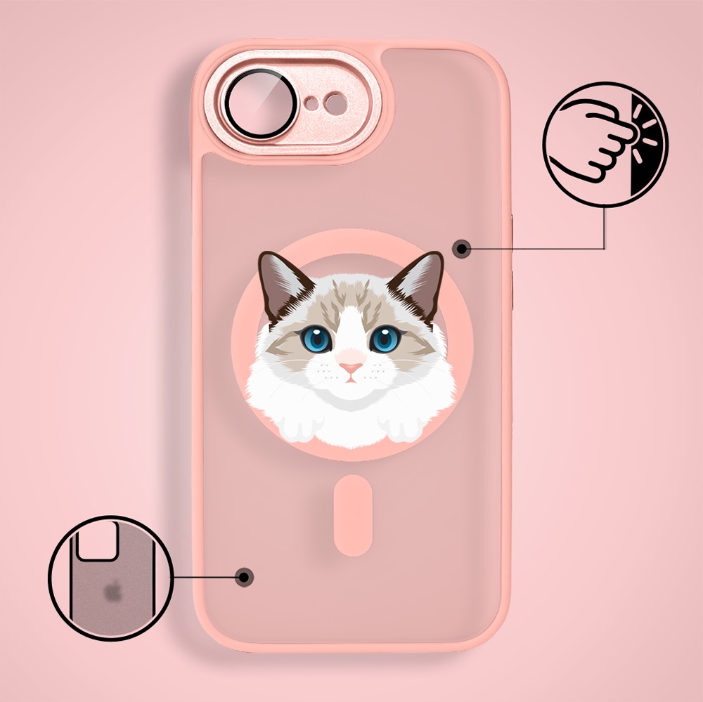 Etui do iPhone 16e Color Flush z MagSafe, z osłoną aparatu, kot birmański, różowe