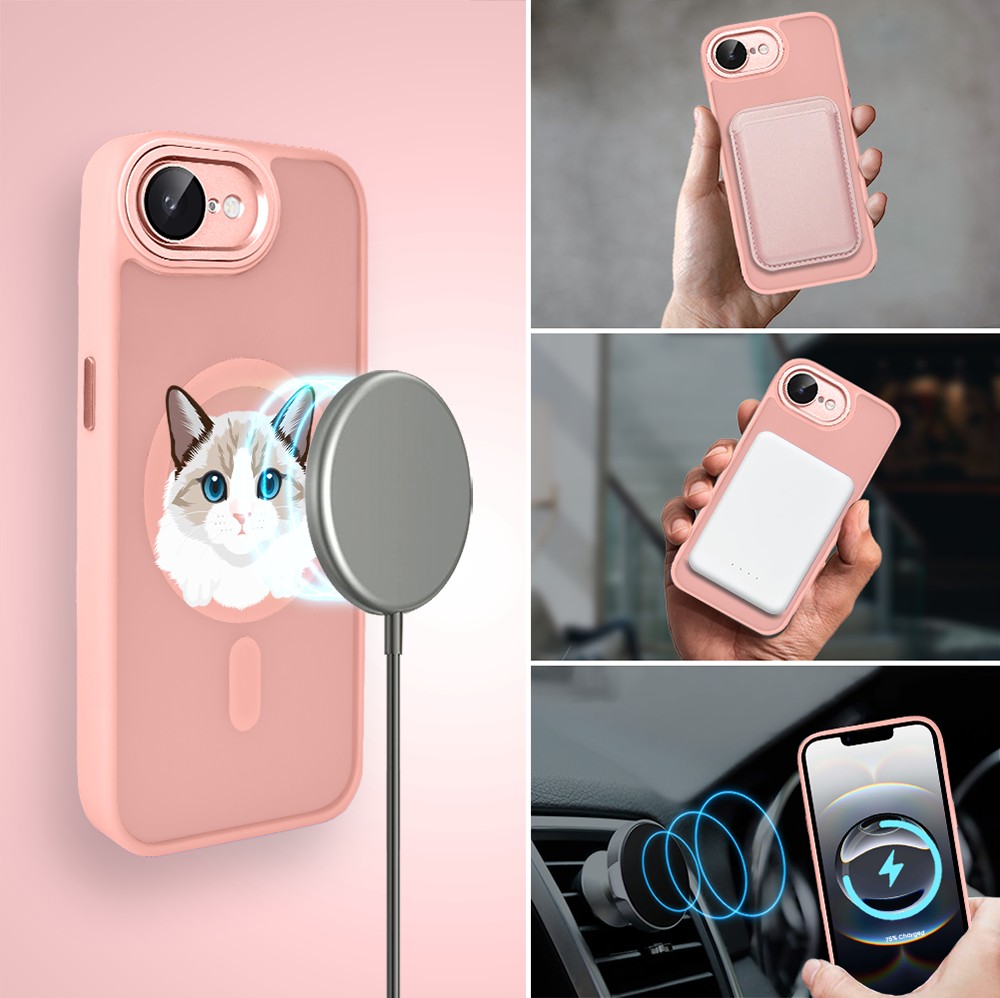 Etui do iPhone 16e Color Flush z MagSafe, z osłoną aparatu, kot birmański, różowe