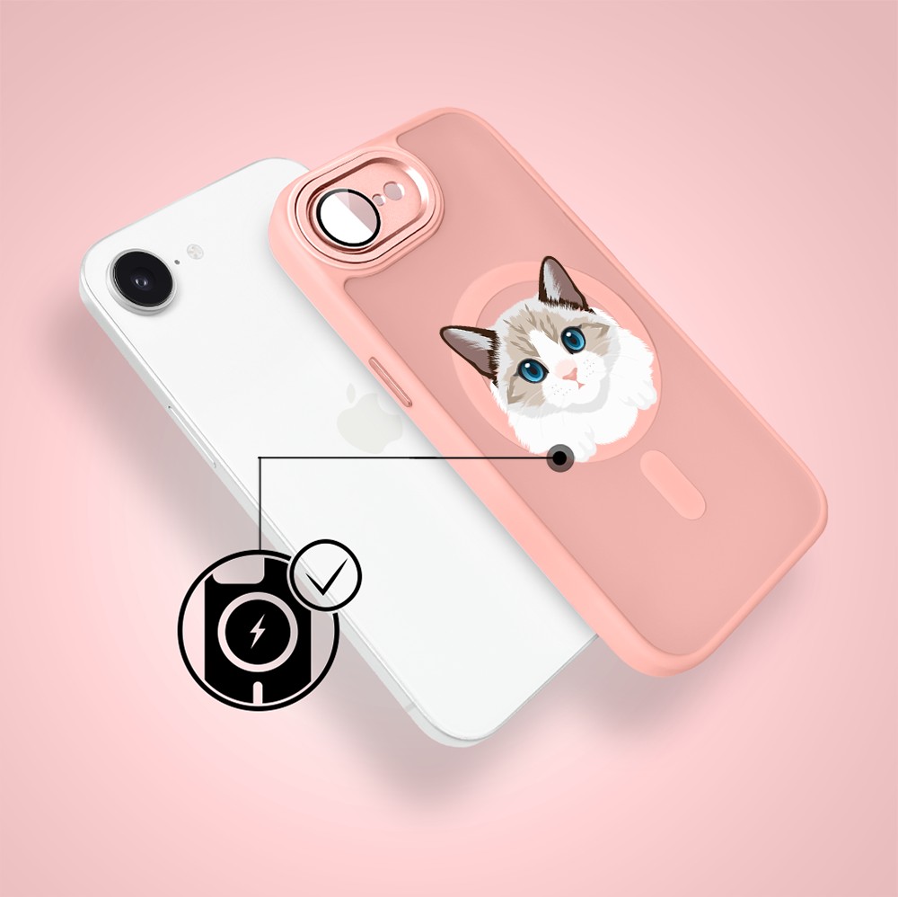 Etui do iPhone 16e Color Flush z MagSafe, z osłoną aparatu, kot birmański, różowe