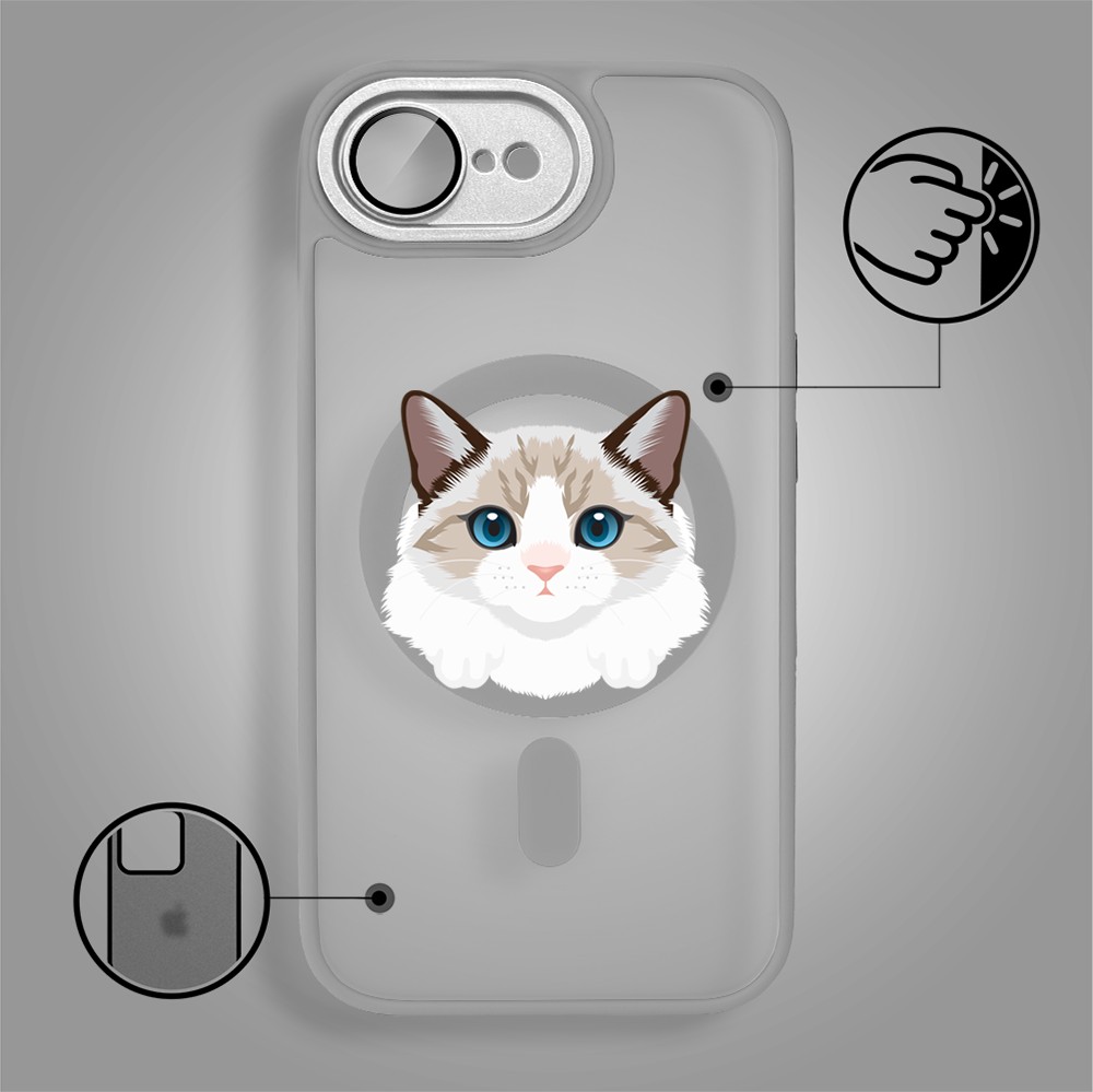 Etui do iPhone 16e Color Flush z MagSafe, z osłoną aparatu, kot birmański, tytanowe