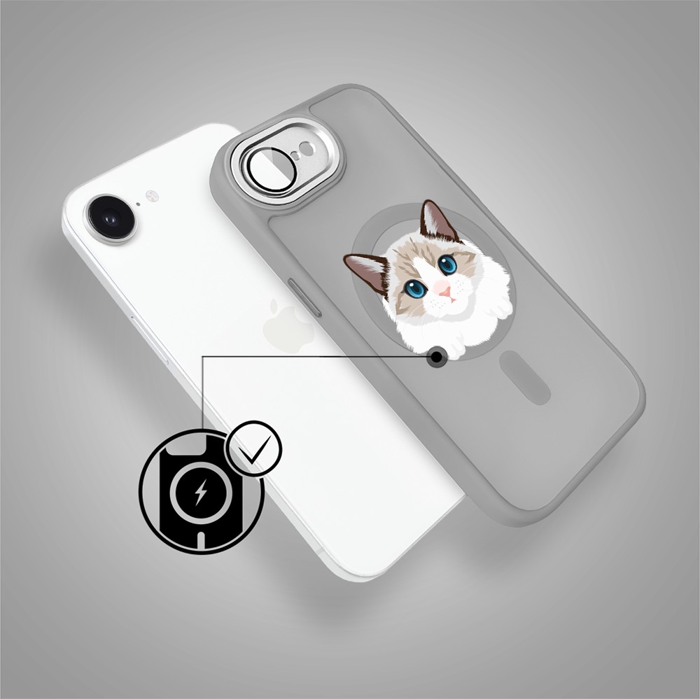 Etui do iPhone 16e Color Flush z MagSafe, z osłoną aparatu, kot birmański, tytanowe