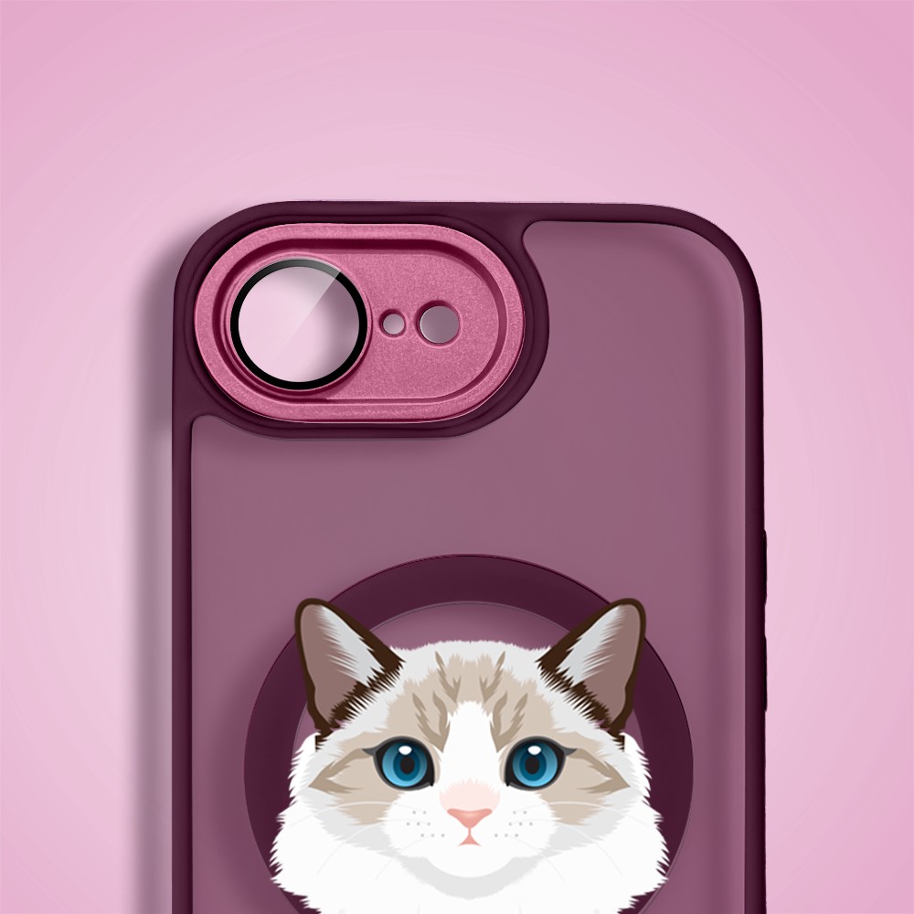 Etui do iPhone 16e Color Flush z MagSafe, z osłoną aparatu, kot birmański, wiśniowe