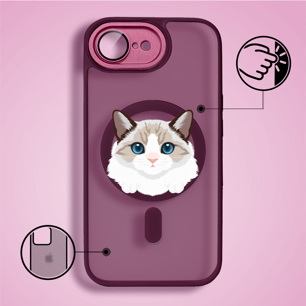 Etui do iPhone 16e Color Flush z MagSafe, z osłoną aparatu, kot birmański, wiśniowe