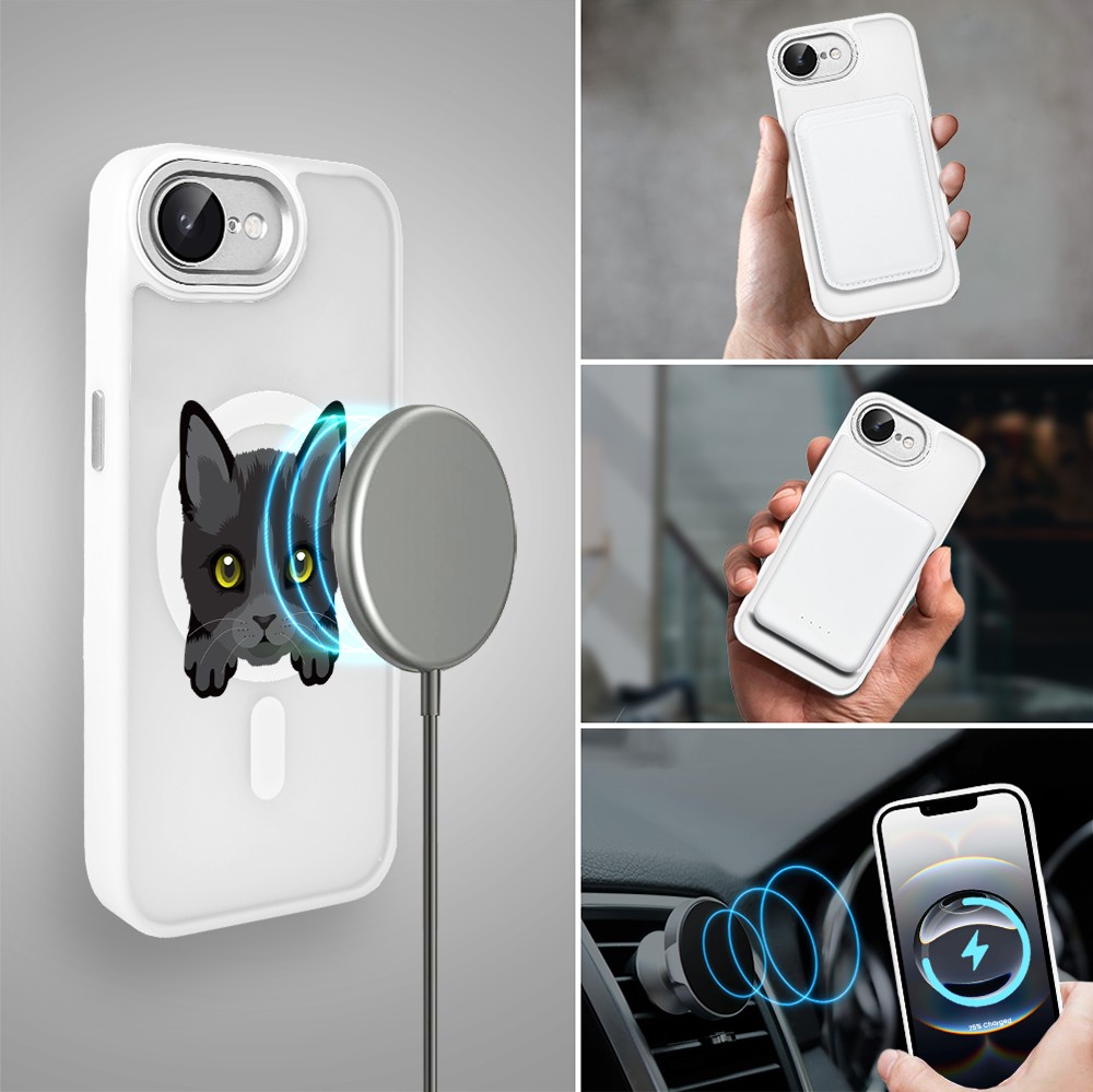 Etui do iPhone 16e Color Flush z MagSafe, z osłoną aparatu, kot bombajski, białe