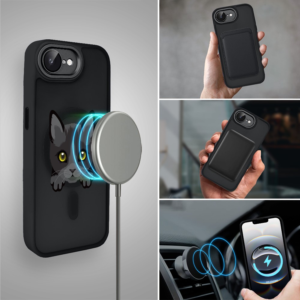 Etui do iPhone 16e Color Flush z MagSafe, z osłoną aparatu, kot bombajski, czarne