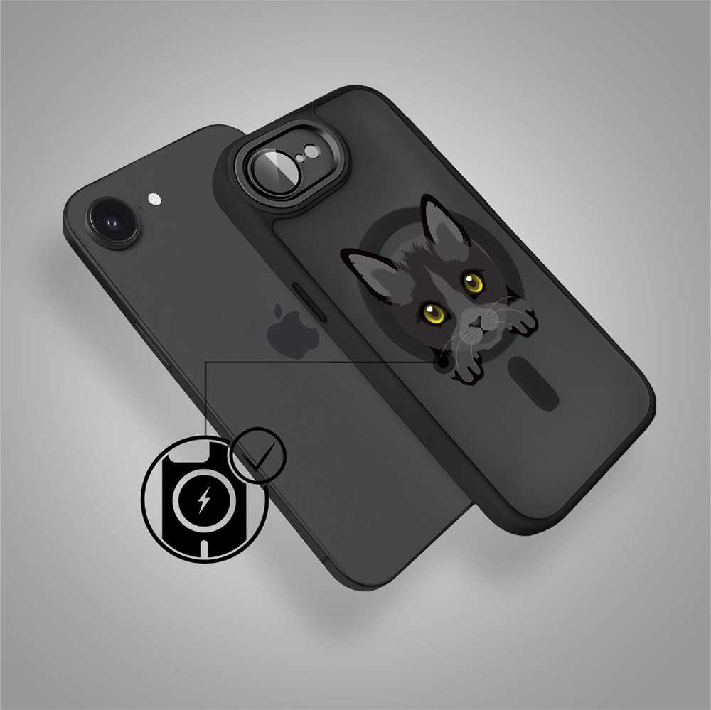 Etui do iPhone 16e Color Flush z MagSafe, z osłoną aparatu, kot bombajski, czarne