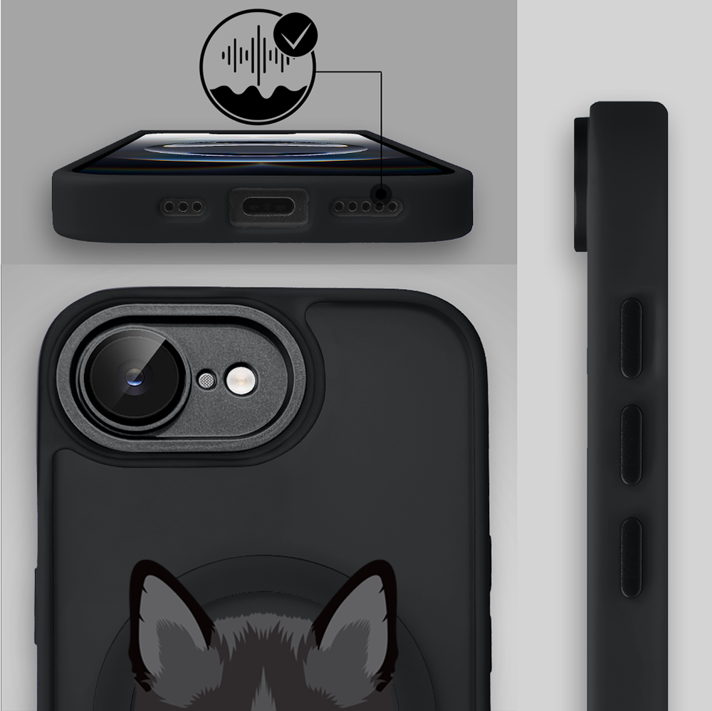 Etui do iPhone 16e Color Flush z MagSafe, z osłoną aparatu, kot bombajski, czarne