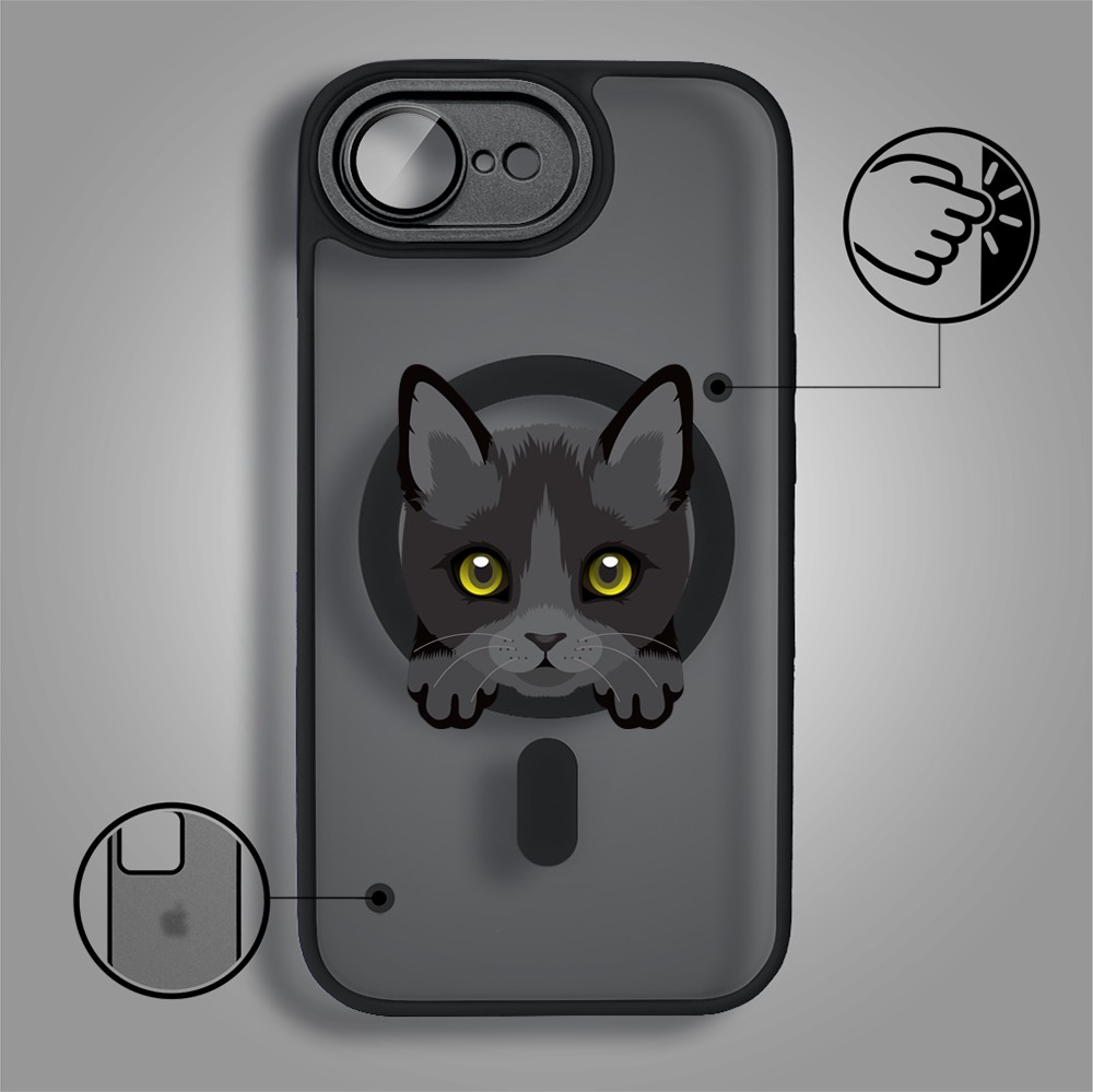 Etui do iPhone 16e Color Flush z MagSafe, z osłoną aparatu, kot bombajski, czarne