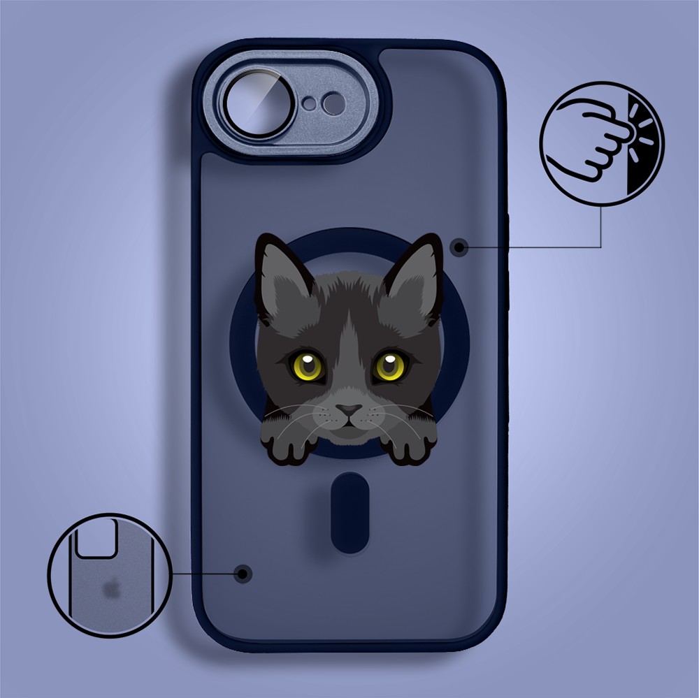 Etui do iPhone 16e Color Flush z MagSafe, z osłoną aparatu, kot bombajski, granatowe