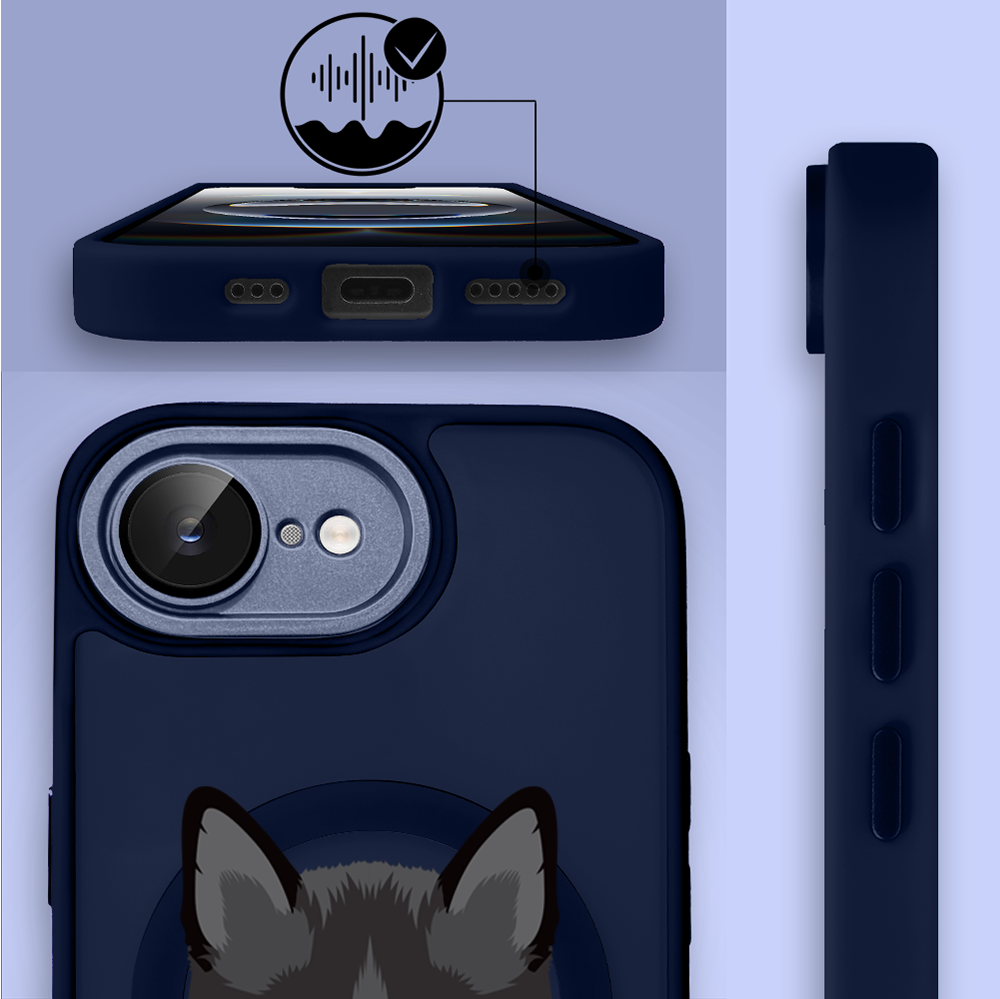 Etui do iPhone 16e Color Flush z MagSafe, z osłoną aparatu, kot bombajski, granatowe