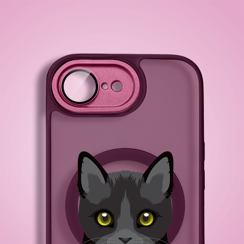 Etui do iPhone 16e Color Flush z MagSafe, z osłoną aparatu, kot bombajski, wiśniowe