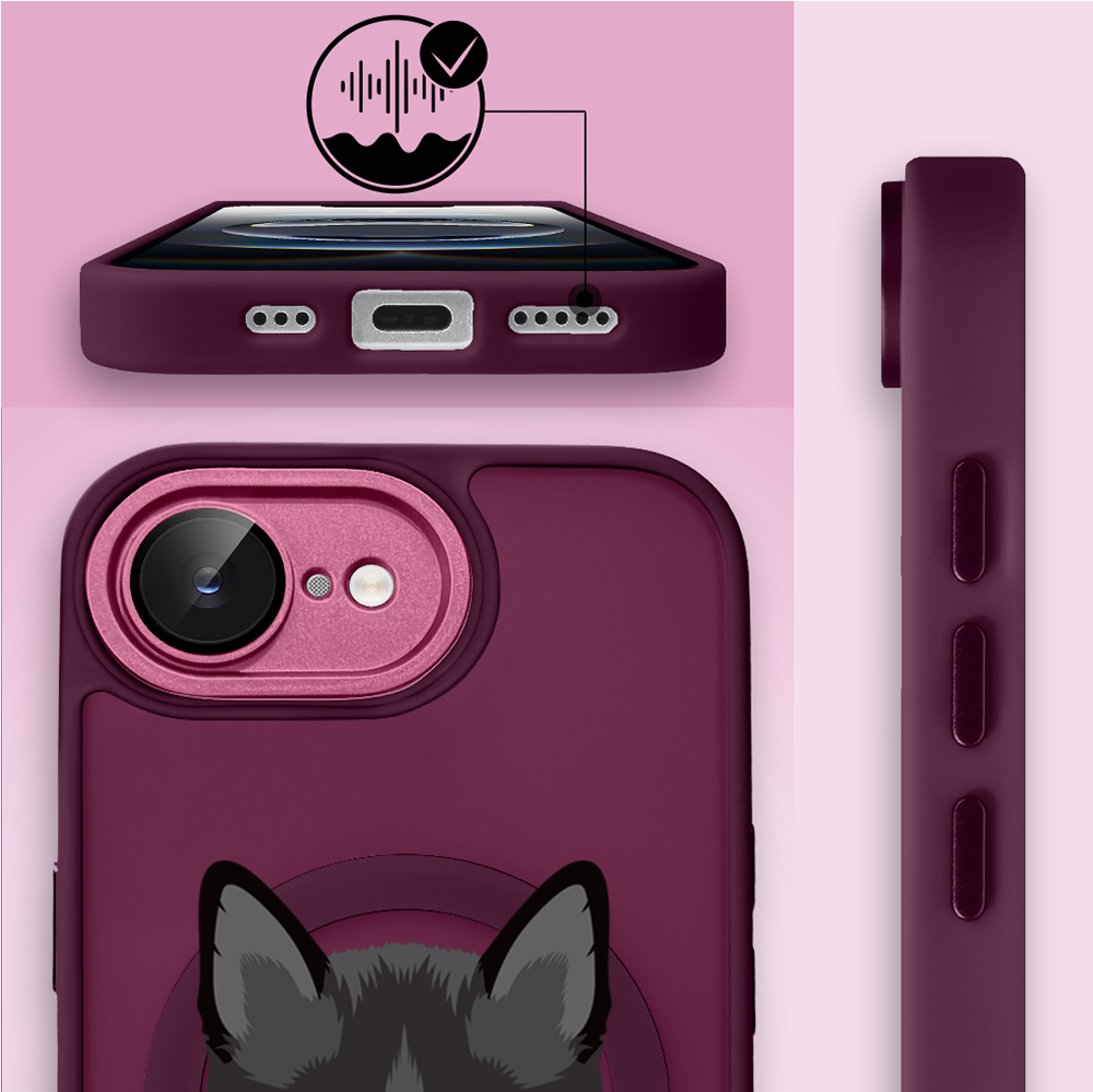 Etui do iPhone 16e Color Flush z MagSafe, z osłoną aparatu, kot bombajski, wiśniowe