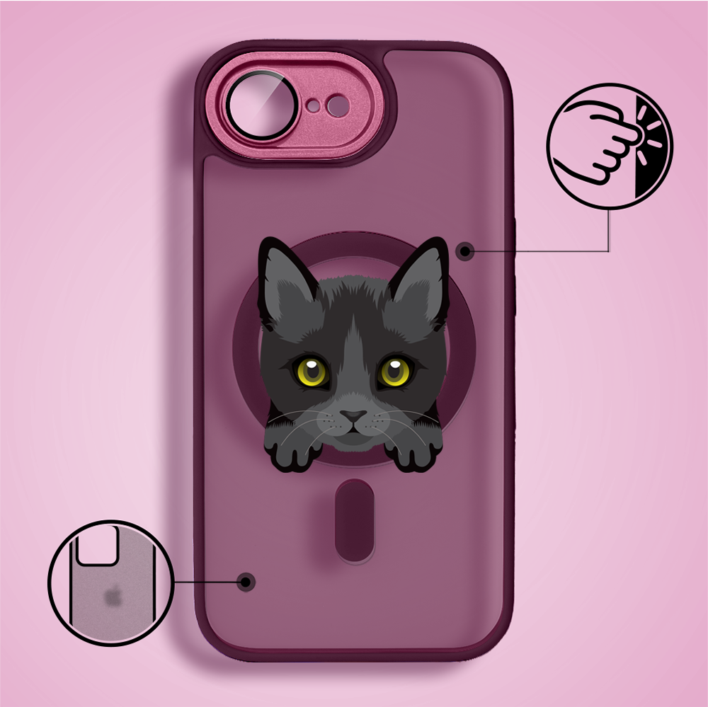 Etui do iPhone 16e Color Flush z MagSafe, z osłoną aparatu, kot bombajski, wiśniowe