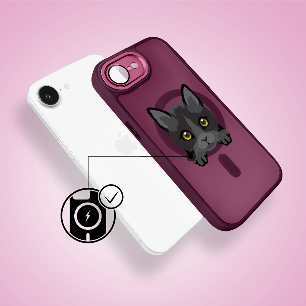 Etui do iPhone 16e Color Flush z MagSafe, z osłoną aparatu, kot bombajski, wiśniowe