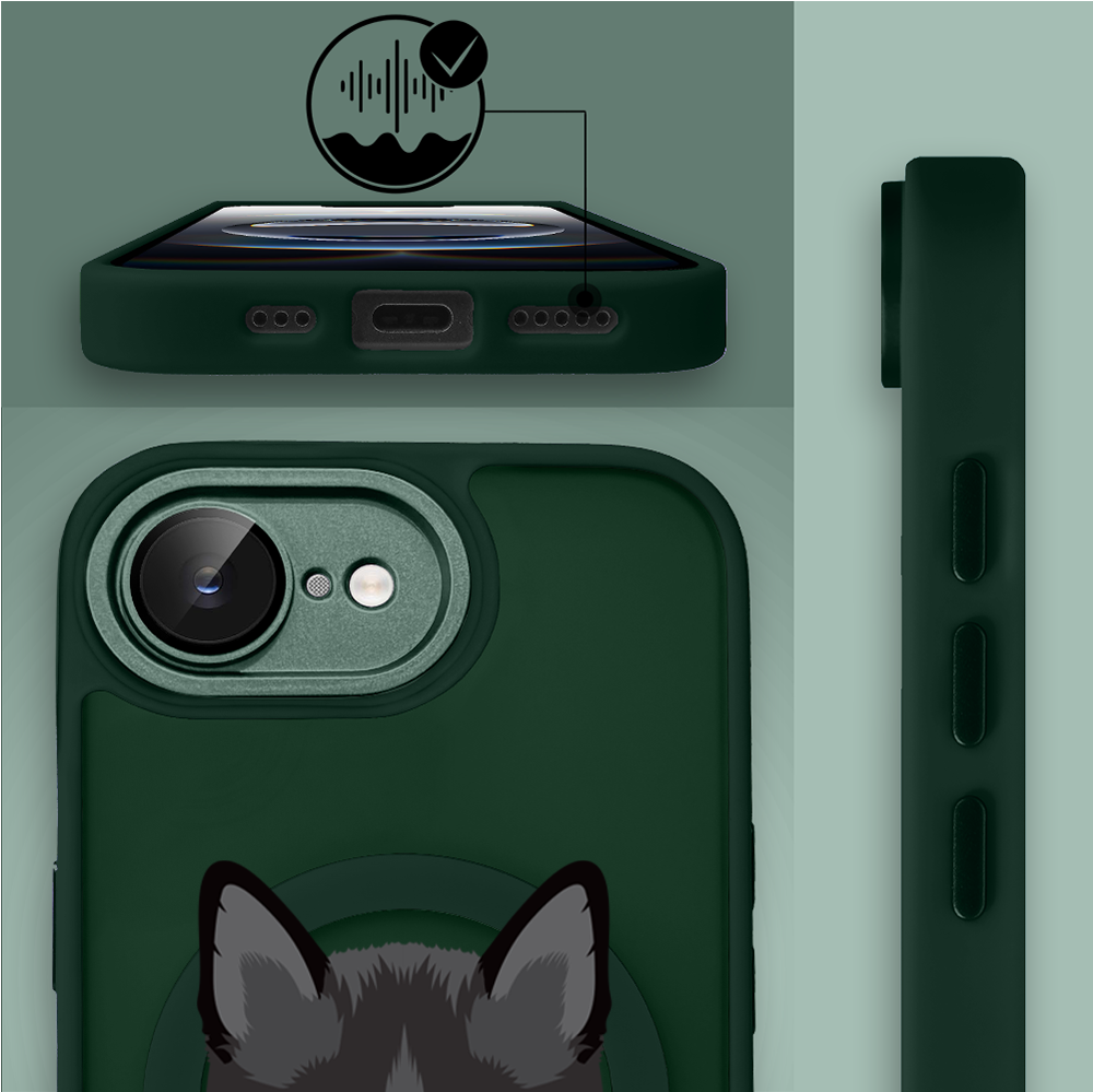 Etui do iPhone 16e Color Flush z MagSafe, z osłoną aparatu, kot bombajski, zielone