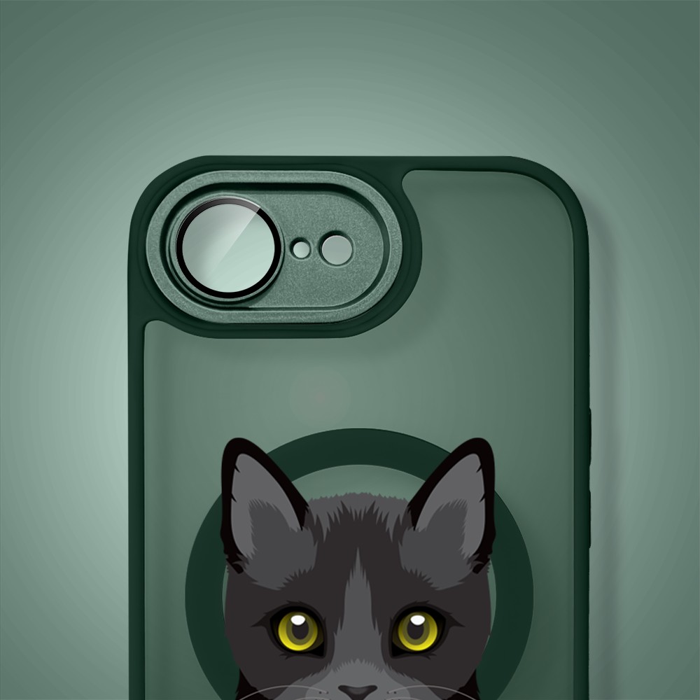 Etui do iPhone 16e Color Flush z MagSafe, z osłoną aparatu, kot bombajski, zielone