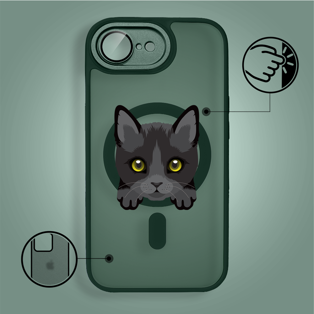 Etui do iPhone 16e Color Flush z MagSafe, z osłoną aparatu, kot bombajski, zielone