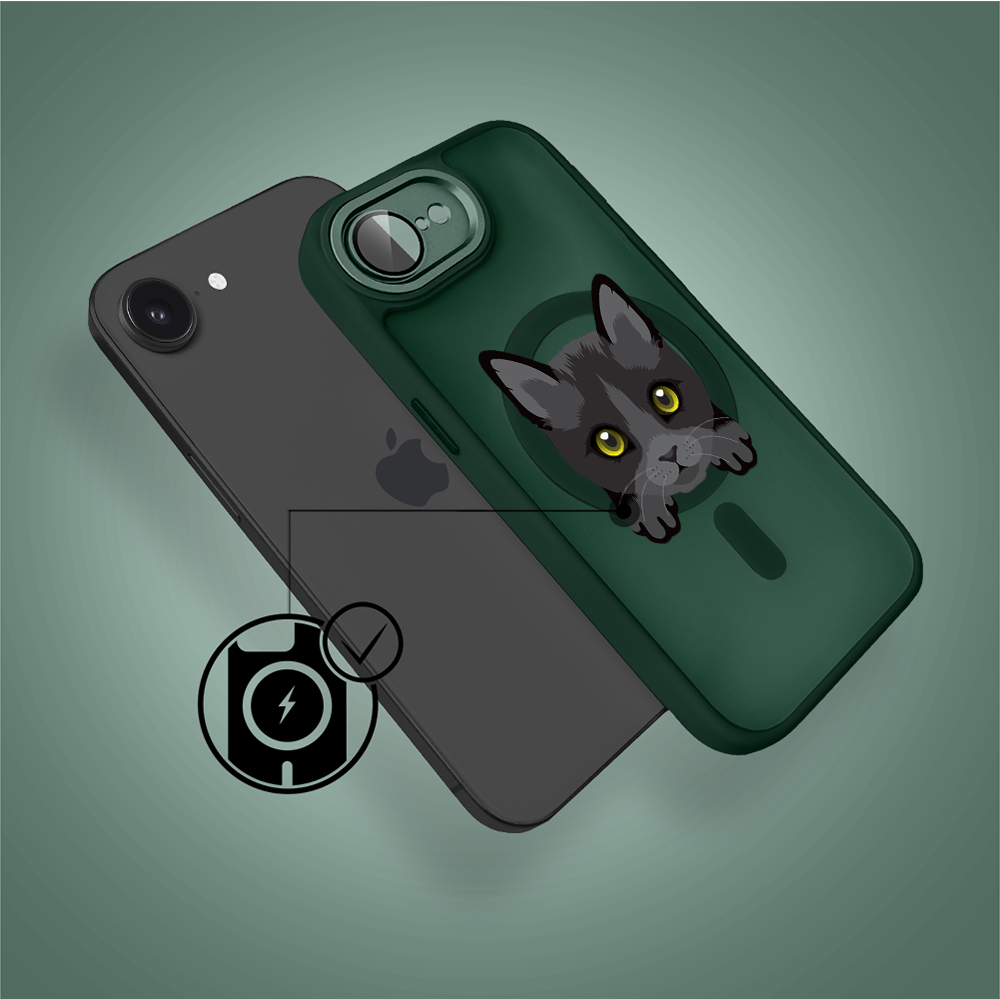 Etui do iPhone 16e Color Flush z MagSafe, z osłoną aparatu, kot bombajski, zielone
