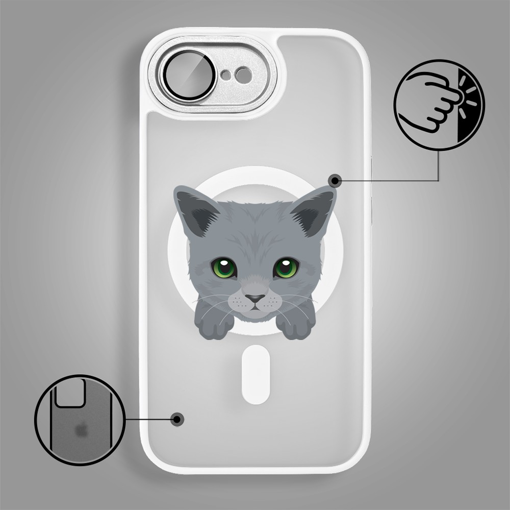 Etui do iPhone 16e Color Flush z MagSafe, z osłoną aparatu, kot brytyjski, białe