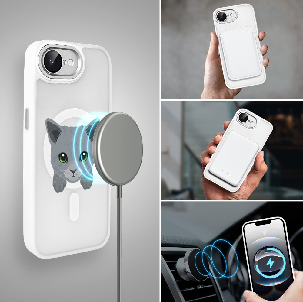 Etui do iPhone 16e Color Flush z MagSafe, z osłoną aparatu, kot brytyjski, białe