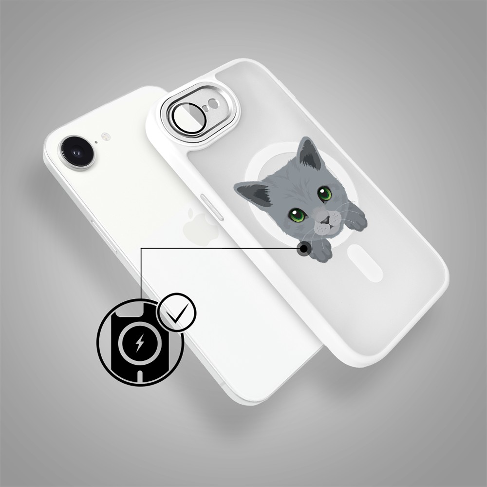 Etui do iPhone 16e Color Flush z MagSafe, z osłoną aparatu, kot brytyjski, białe