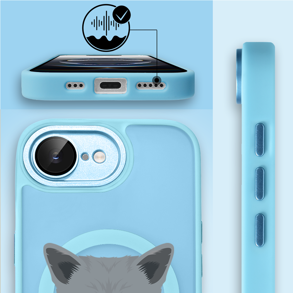 Etui do iPhone 16e Color Flush z MagSafe, z osłoną aparatu, kot brytyjski, błękitne