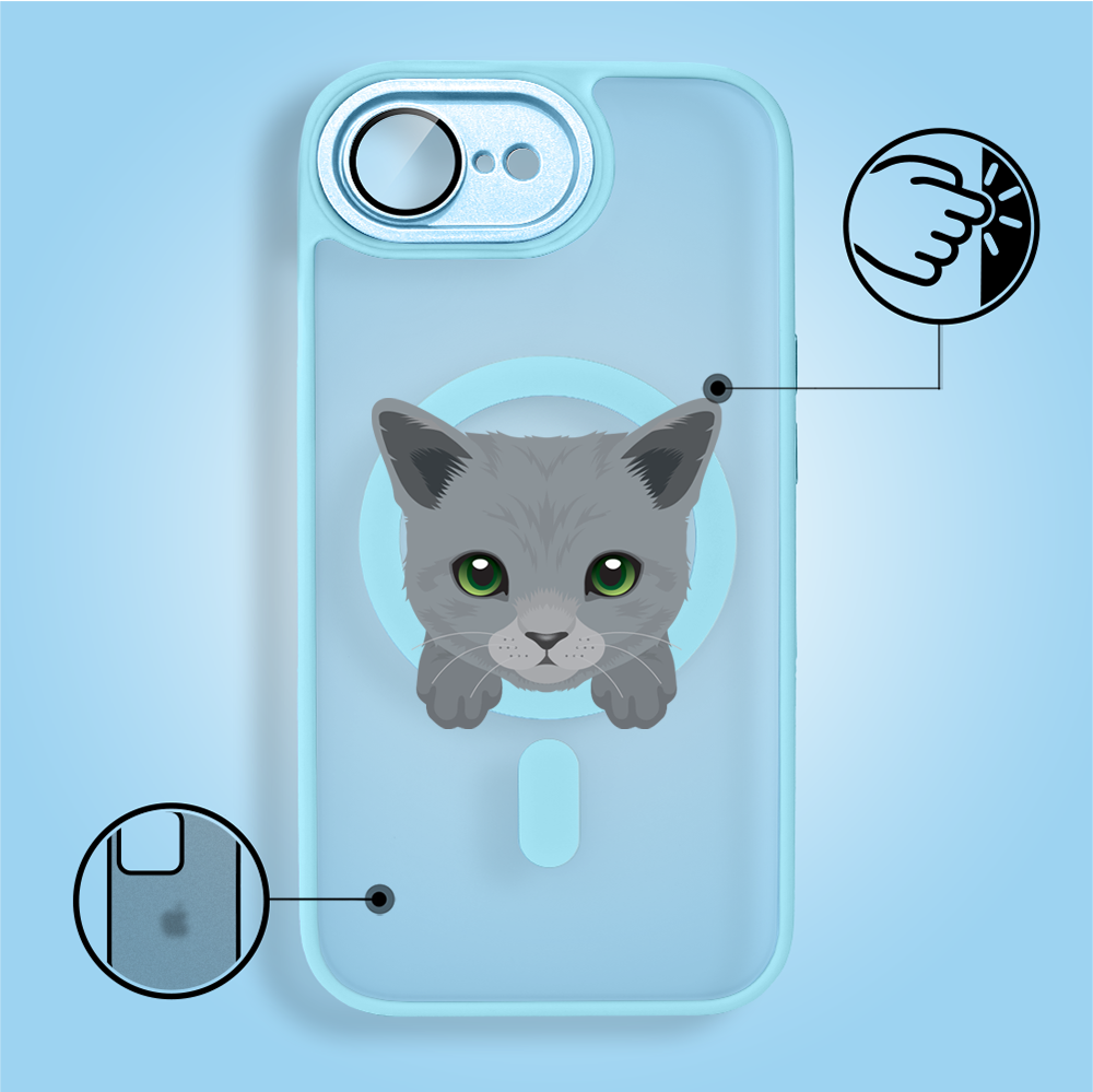 Etui do iPhone 16e Color Flush z MagSafe, z osłoną aparatu, kot brytyjski, błękitne