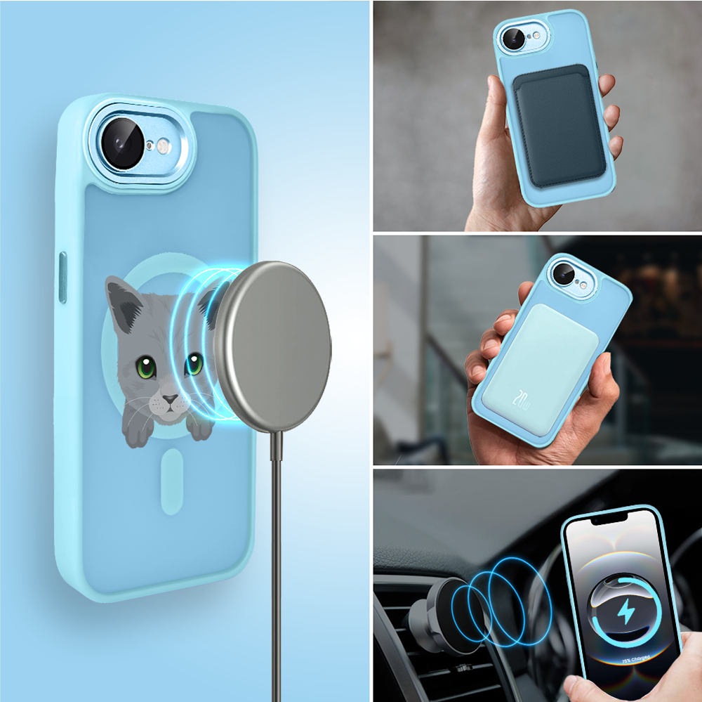 Etui do iPhone 16e Color Flush z MagSafe, z osłoną aparatu, kot brytyjski, błękitne