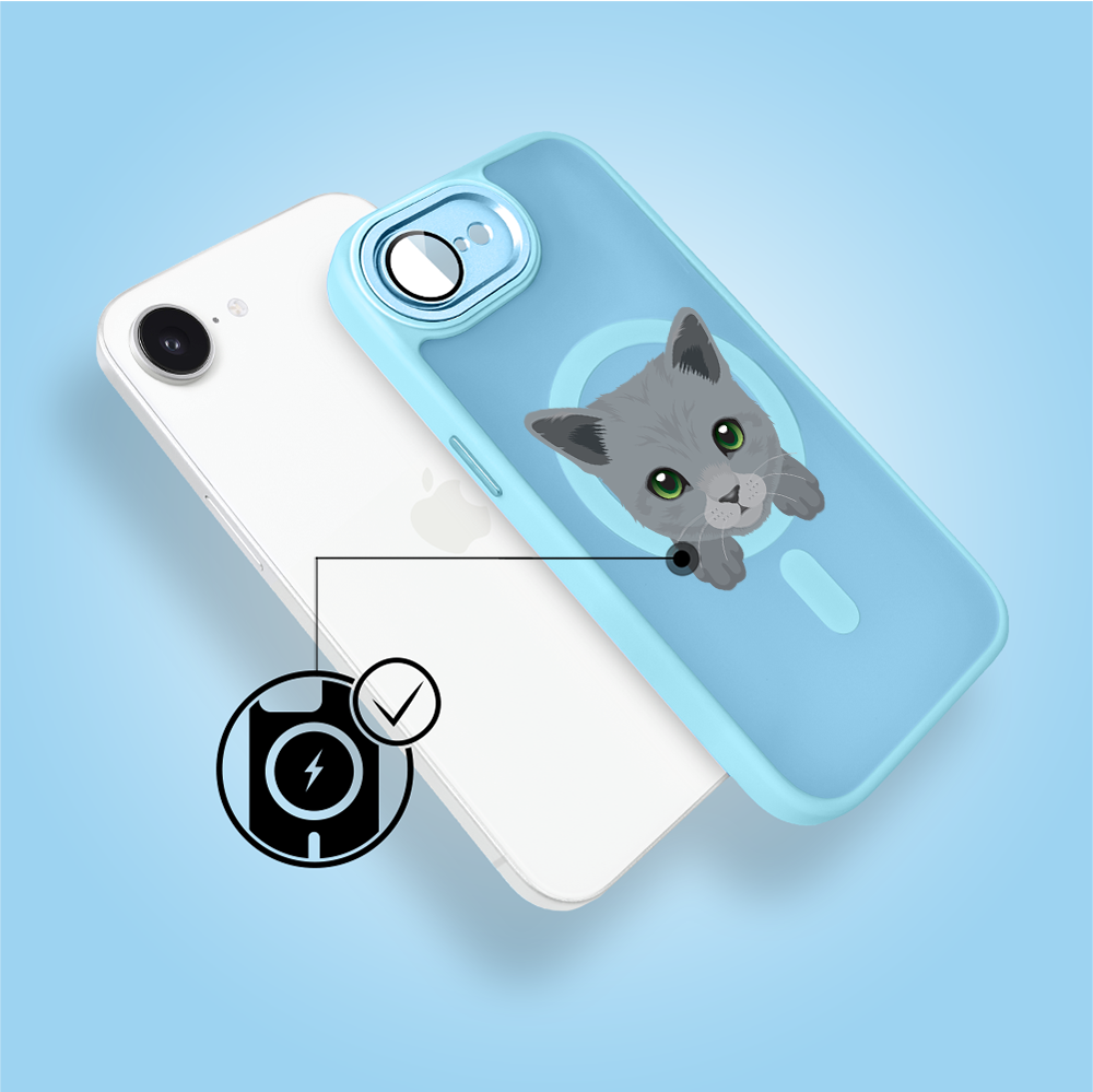 Etui do iPhone 16e Color Flush z MagSafe, z osłoną aparatu, kot brytyjski, błękitne