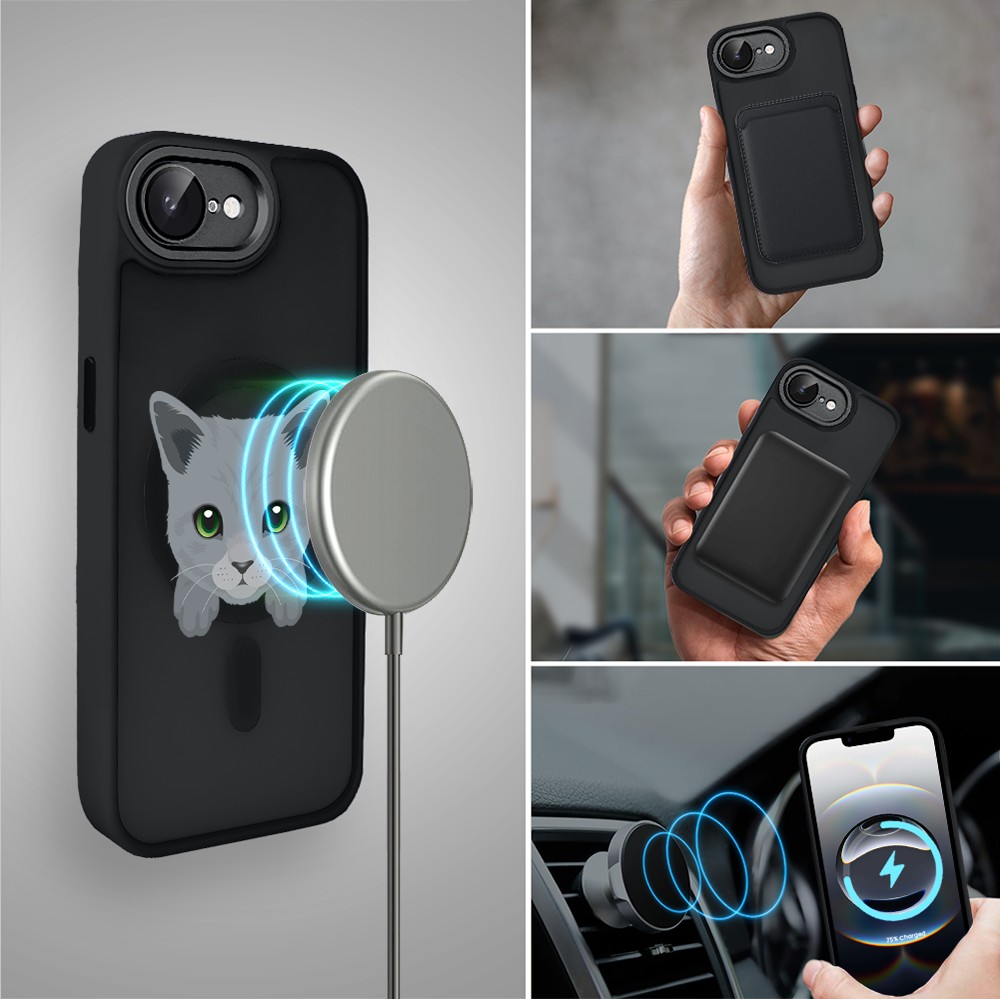 Etui do iPhone 16e Color Flush z MagSafe, z osłoną aparatu, kot brytyjski, czarne