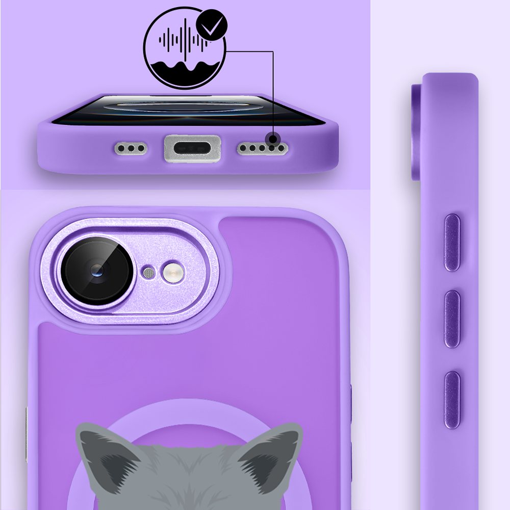 Etui do iPhone 16e Color Flush z MagSafe, z osłoną aparatu, kot brytyjski, fioletowe