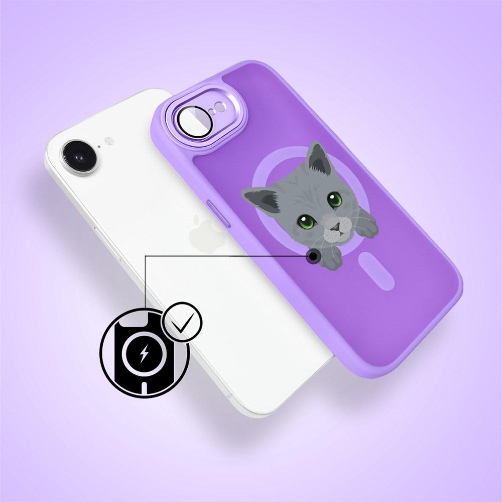 Etui do iPhone 16e Color Flush z MagSafe, z osłoną aparatu, kot brytyjski, fioletowe