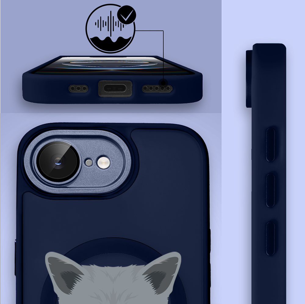 Etui do iPhone 16e Color Flush z MagSafe, z osłoną aparatu, kot brytyjski, granatowe