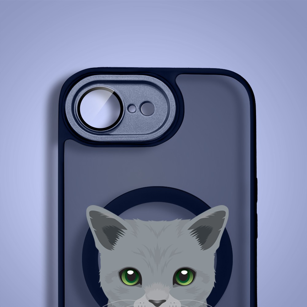 Etui do iPhone 16e Color Flush z MagSafe, z osłoną aparatu, kot brytyjski, granatowe